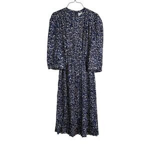 Lady Page Susan Page VINTAGE navy blue white jacquard‎ print midi dress MEDIUM